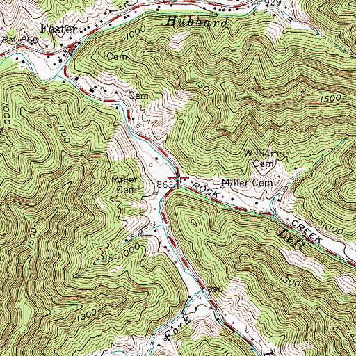 Topographic Map of Right Fork Rock Creek, WV