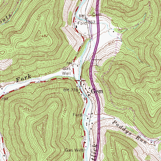 Topographic Map of Right Fork Saltlick Creek, WV