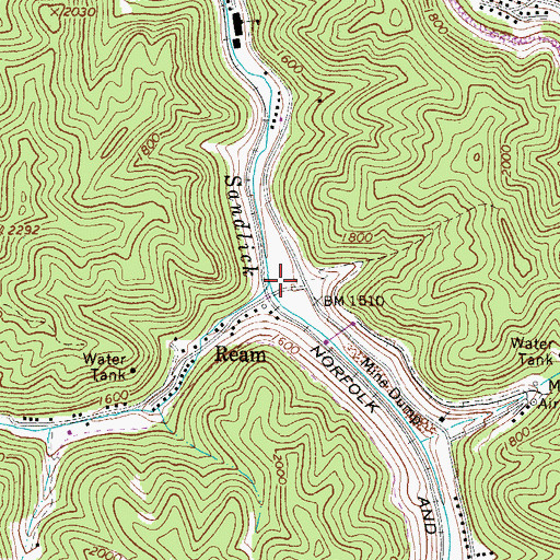 Topographic Map of Right Fork Sandlick Creek, WV