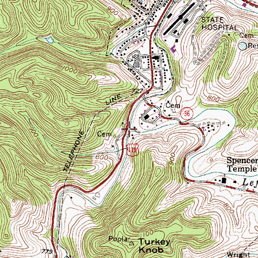 Topographic Map of Right Fork Spring Creek, WV