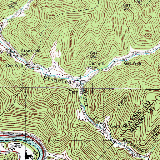 Topographic Map of Right Fork Stonecoal Creek, WV