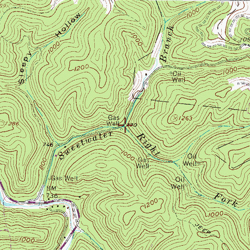 Topographic Map of Right Fork Sweetwater Branch, WV