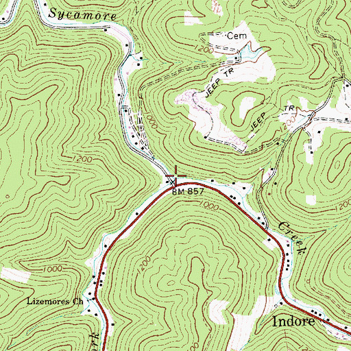 Topographic Map of Right Fork Sycamore Creek, WV