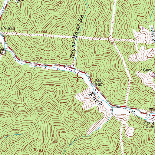 Topographic Map of Right Hand Branch, WV