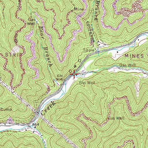 Topographic Map of Right Hand Fork Elk Creek, WV