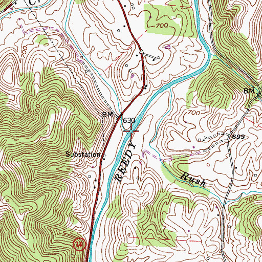 Topographic Map of Right Reedy Creek, WV