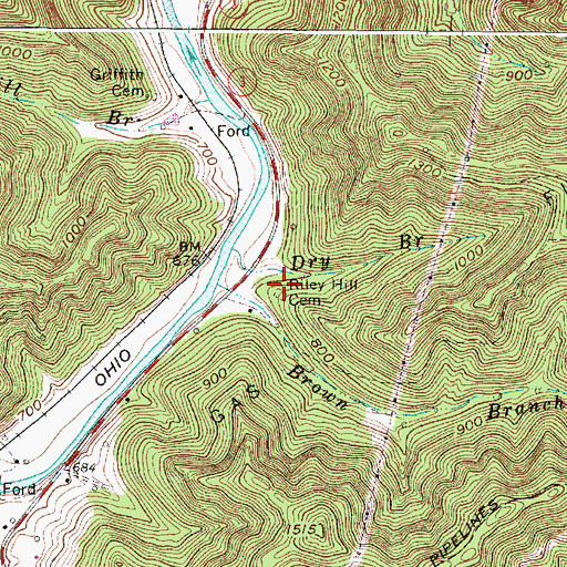 Topographic Map of Riley Hill Cemetery, WV