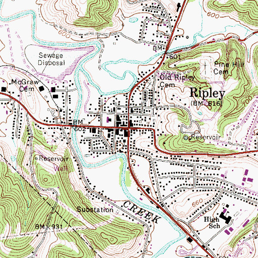 Topographic Map of Ripley, WV