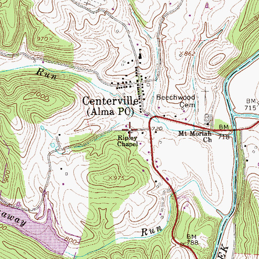 Topographic Map of Ripley Chapel, WV