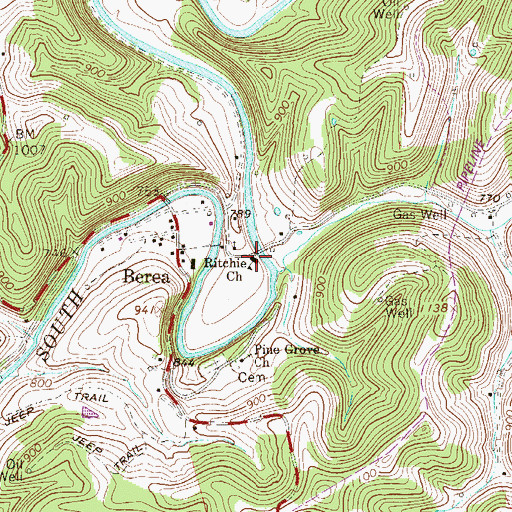 Topographic Map of Ritchie Church, WV