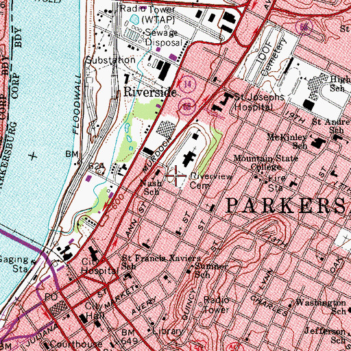 Topographic Map of Riverview Cemetery, WV