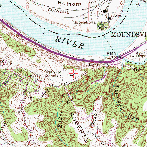 Topographic Map of Riverview Cemetery, WV