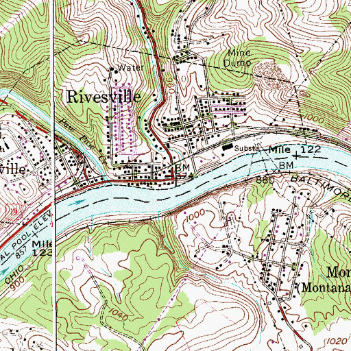 Topographic Map of Rivesville, WV