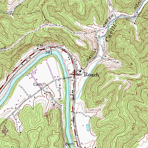 Topographic Map of Roach, WV