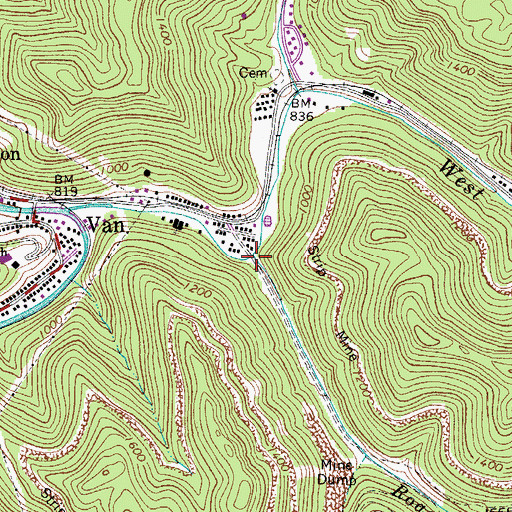 Topographic Map of Roach Branch, WV