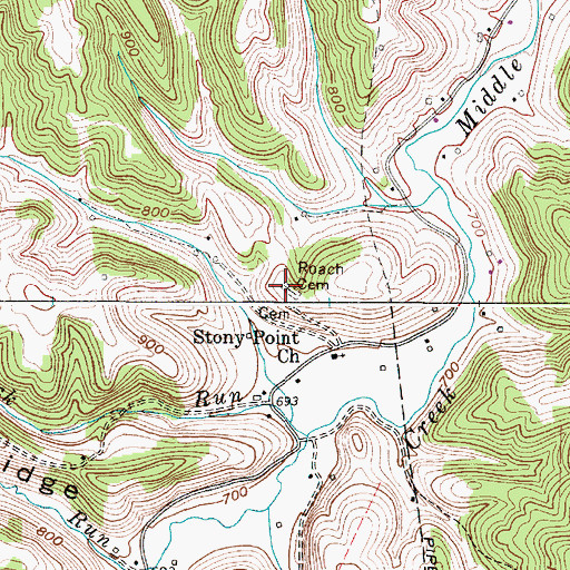 Topographic Map of Roach Cemetery, WV