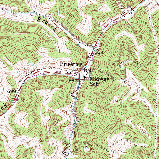 Topographic Map of Road Fork, WV