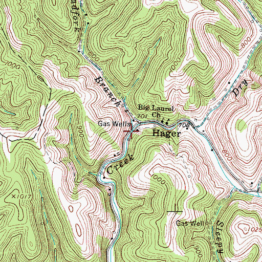 Topographic Map of Roadfork Branch, WV