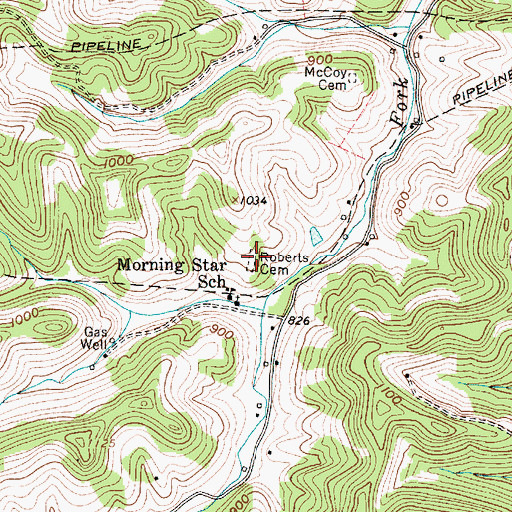 Topographic Map of Roberts Cemetery, WV