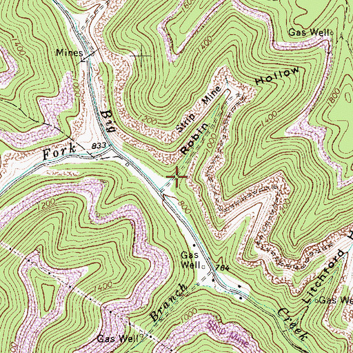 Topographic Map of Robin Hollow, WV