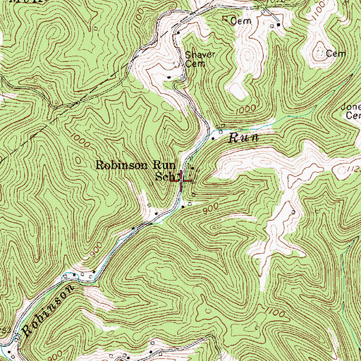 Topographic Map of Robinson Run School (historical), WV