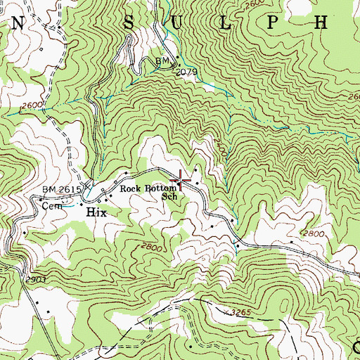 Topographic Map of Rock Bottom School (historical), WV