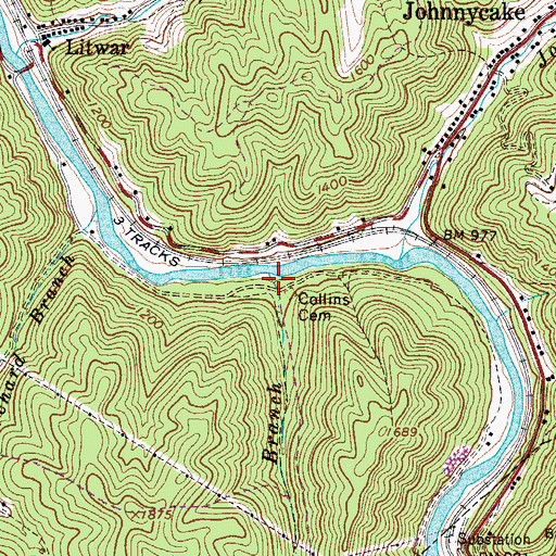 Topographic Map of Rock Branch, WV