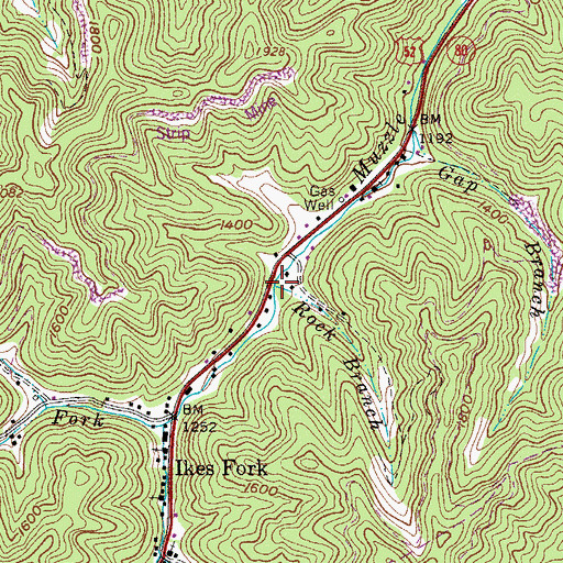 Topographic Map of Rock Branch, WV