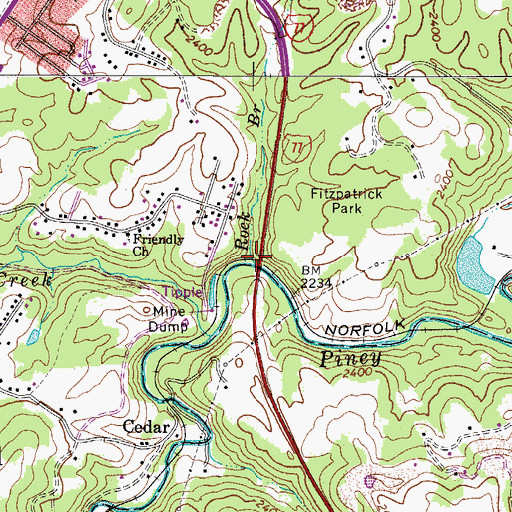 Topographic Map of Rock Branch, WV