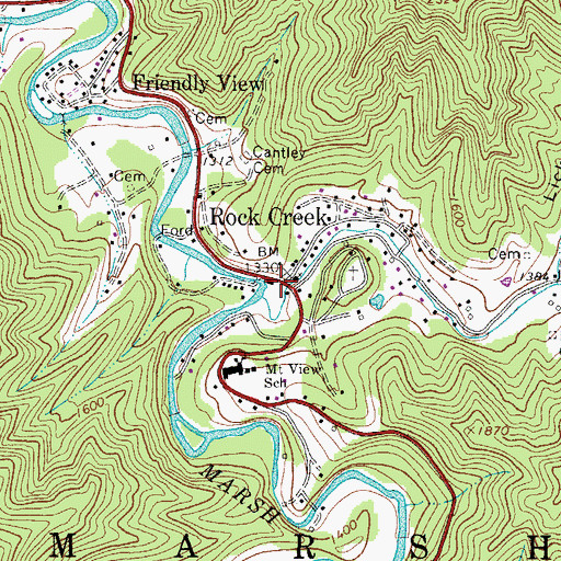 Topographic Map of Rock Creek, WV