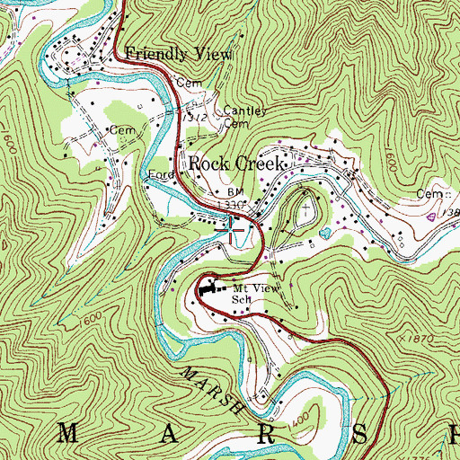 Topographic Map of Rock Creek, WV