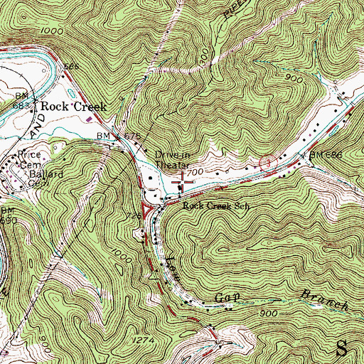Topographic Map of Rock Creek School (historical), WV