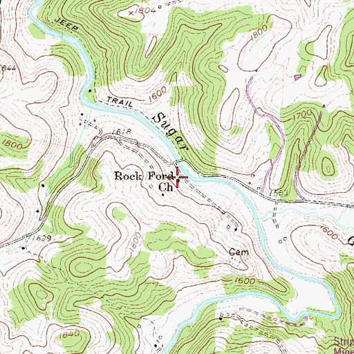 Topographic Map of Rock Ford Church, WV
