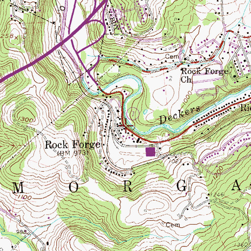 Topographic Map of Rock Forge, WV