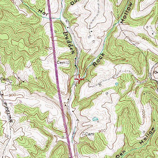 Topographic Map of Rock Hollow, WV