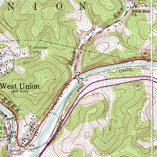 Topographic Map of Rock Run, WV