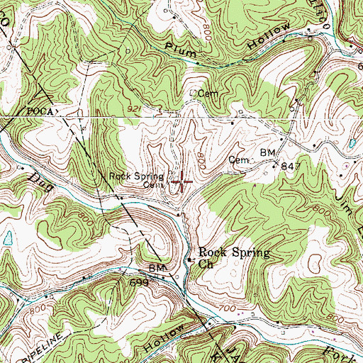 Topographic Map of Rock Spring Cemetery, WV