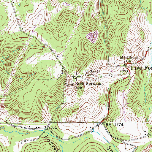 Topographic Map of Rock Springs School (historical), WV