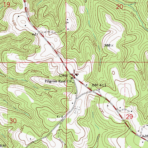 Topographic Map of Burnt Corn Community Church, AL