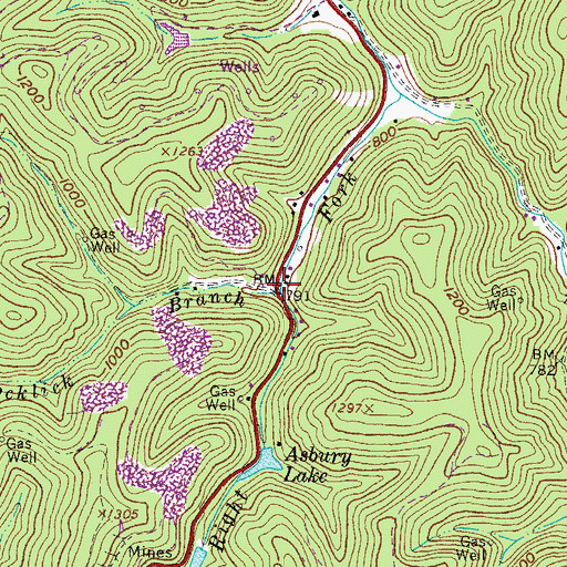 Topographic Map of Rocklick Branch, WV