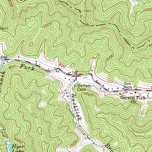 Topographic Map of Rocklick Branch, WV