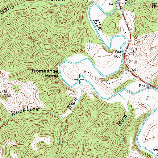 Topographic Map of Rocklick Run, WV