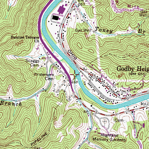 Topographic Map of Rocky Branch, WV