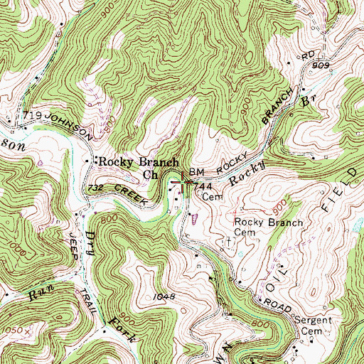 Topographic Map of Rocky Branch, WV