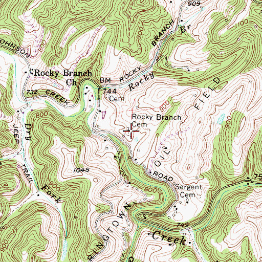 Topographic Map of Rocky Branch Cemetery, WV