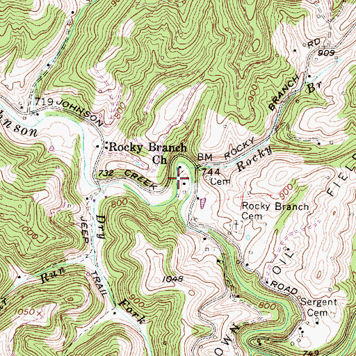 Topographic Map of Rocky Branch Church, WV