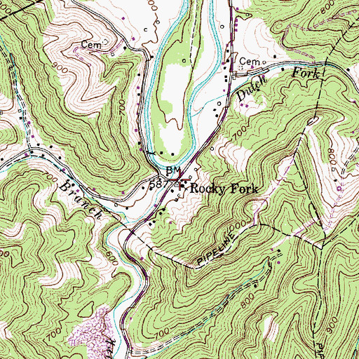 Topographic Map of Rocky Fork, WV
