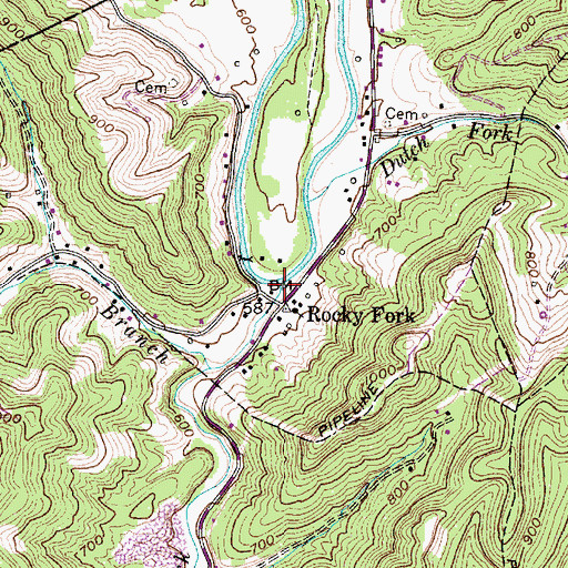 Topographic Map of Rocky Fork, WV
