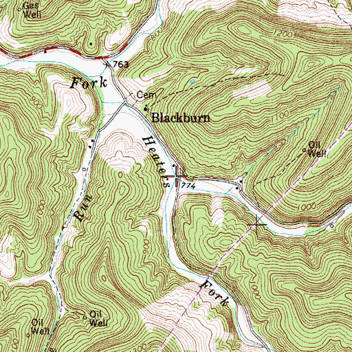 Topographic Map of Rocky Fork, WV