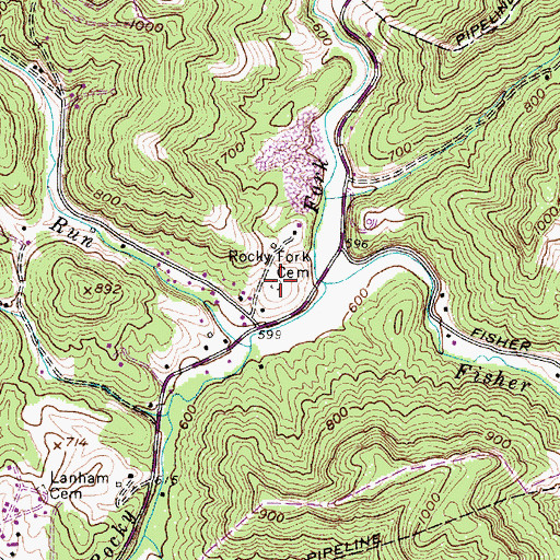 Topographic Map of Rocky Fork Cemetery, WV